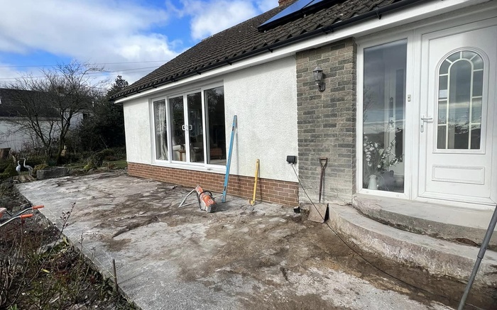 Garden before sandstone patio